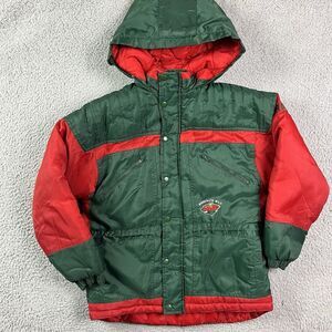 Vintage Minnesota Wild NHL‎ Hockey Kids Jacket Green Red Coat Youth Medium